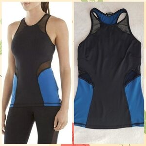 MICHI XS Blue Black Mesh Stretch Sleeveless Racerback Activewear Yoga Tank Top